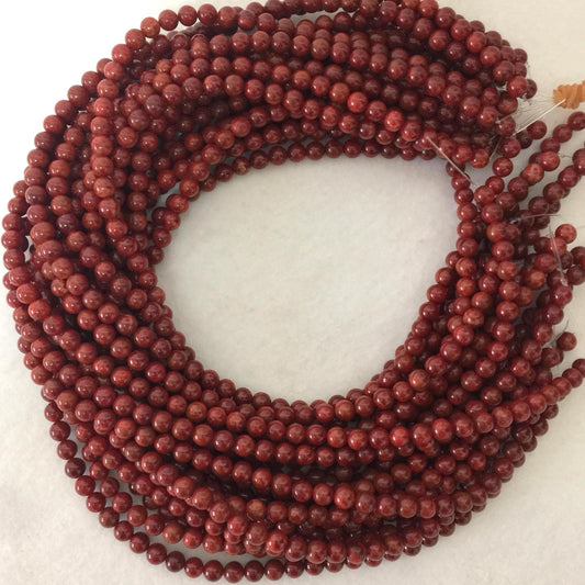 Natural sponge coral 6-6.5mm strands, Very deep red color, 15.7inches, 40cm, Apple coral strands, Price per strand