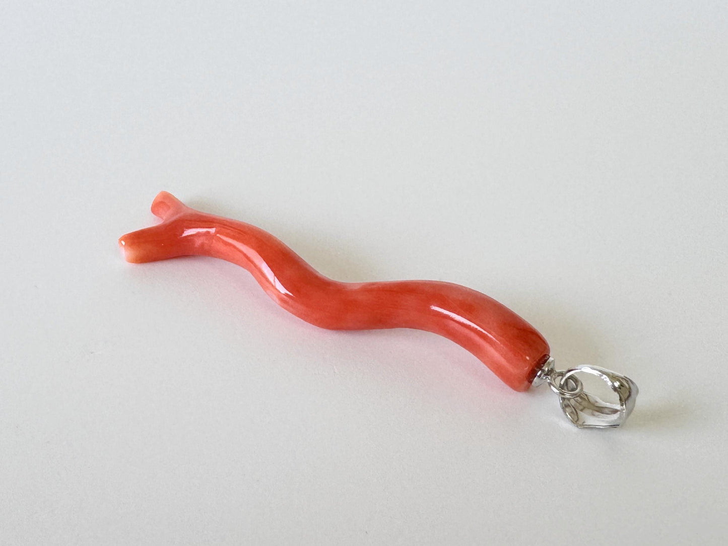 Momo Coral Branch Pendant: Natural Japanese Orange Coral, Sea Inspired Design (44mm, Silver Rhodium Bail)