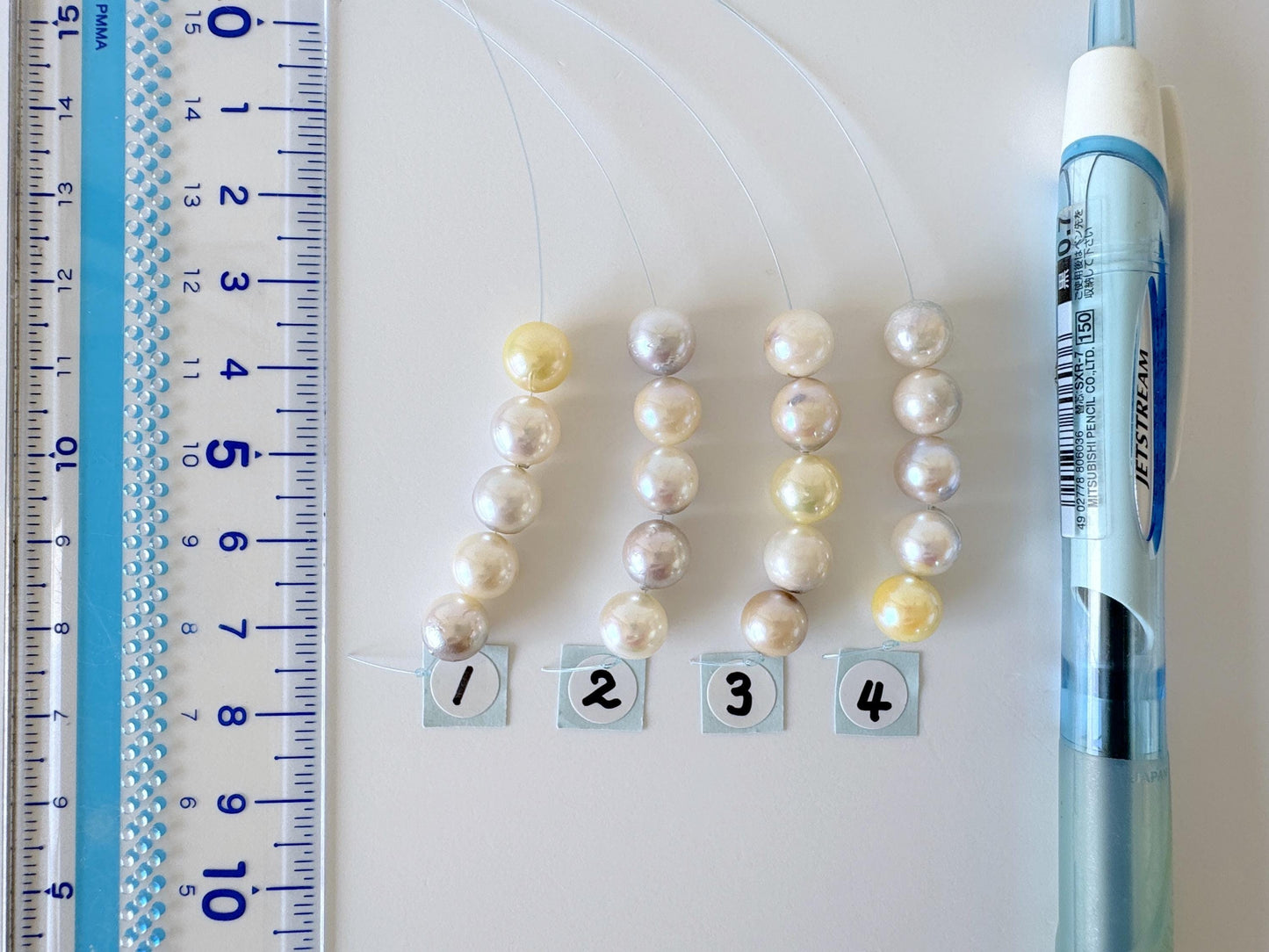 Japanese Natural blue/silver/yellow/white Akoya Pearl Beads, 7.5-8mm, Mini Strand, Short Strand of 5 Pieces, Cultured in Sea Water