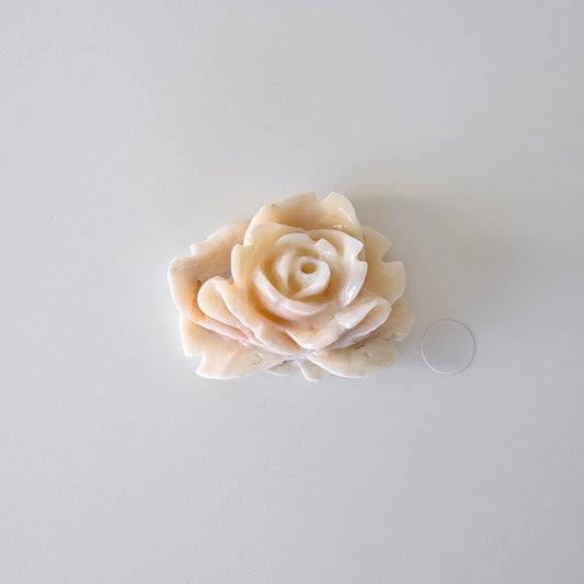 Natural Deep Sea Coral Rose Carving Loose, Natural White/Pink Color Coral, 35x28mm, Flat Back, For Jewelry Making, Hand Carved