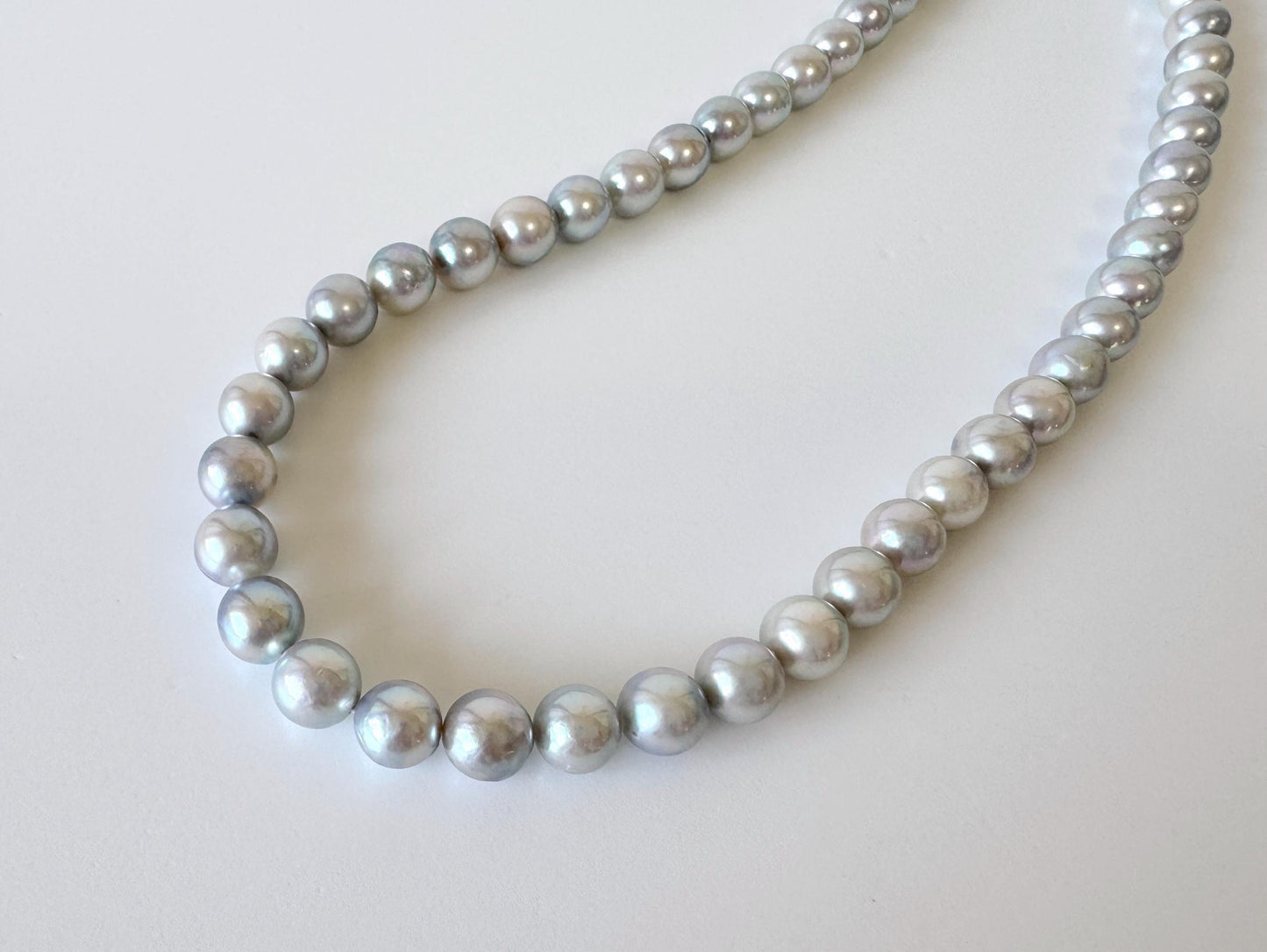 Japanese Akoya Pearl Strand: Natural Blue Silver 8-8.5mm Beads, Cultured Saltwater Pearls | Full 40cm Length, Jewelry Supplies