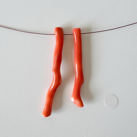 Momo Coral Branches Set: Natural Japanese Orange, Side Full-Hole | Genuine Precious Coral, Jewelry Making | 43-49mm