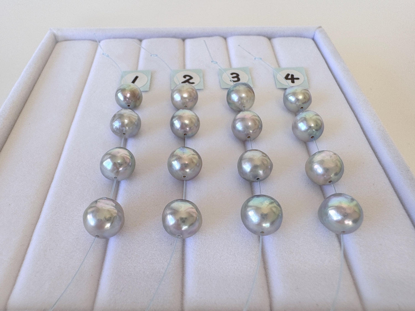 Japanese Natural blue/silver color Akoya Pearl Beads, 7.5-8mm, Mini Strand, Short Strand of 4 Pieces, Cultured in Sea Water