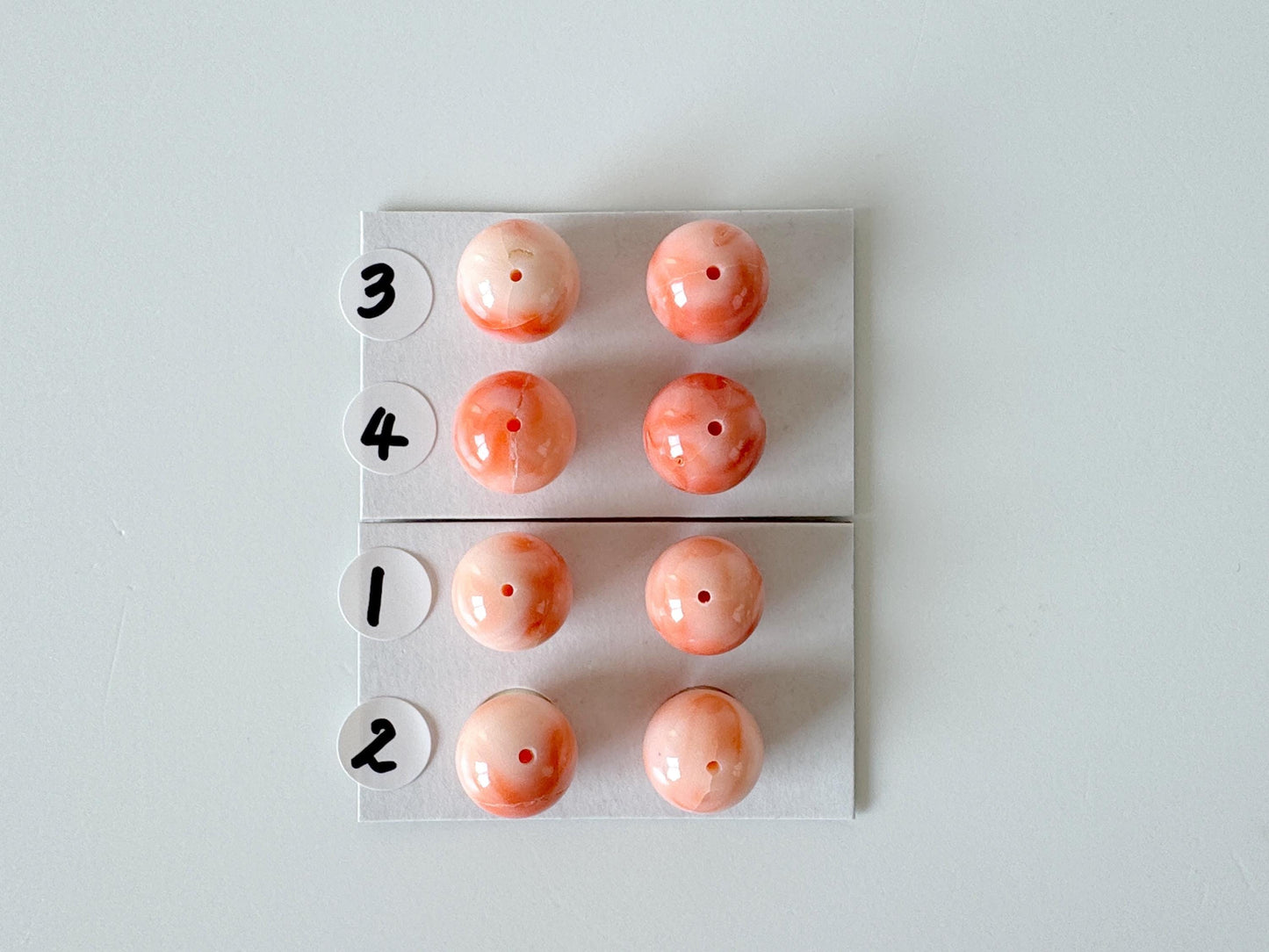 10-10.5mm Half Drilled Natural Deep Sea Coral Round Loose, Pink/Orange coral, for earring sets, natural color, price per pair