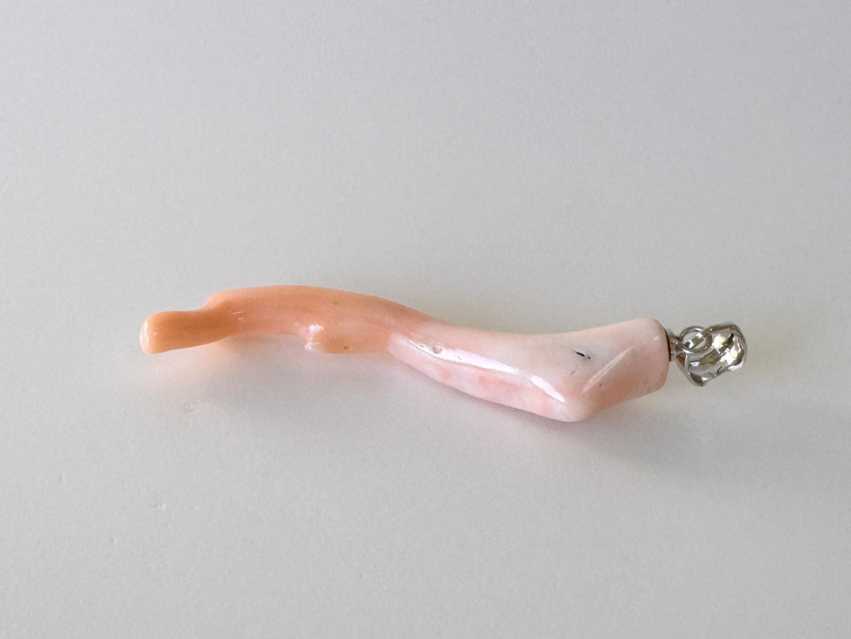 Coral Branch Pendant - Natural Deep Sea Coral Jewelry - Pink / White Branch, Rhodium-Plated Silver Bail, 50mm Length