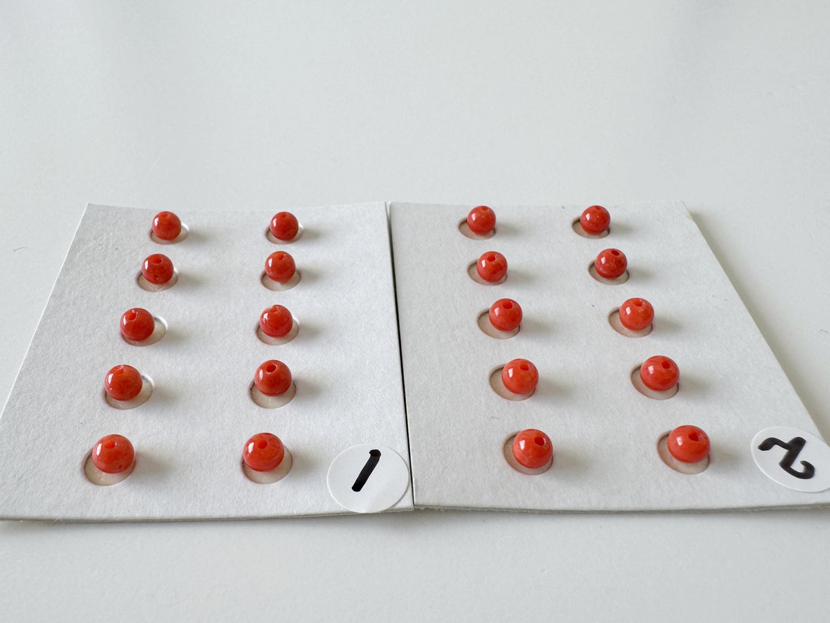 Mediterranean Red Coral Round Loose: Natural Gemstone Beads for Jewelry Making (3.7-4mm, Half-Drilled Hole, Set of 10)
