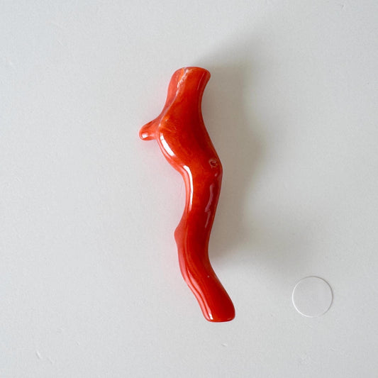 Japanese red(Aka) coral branch, 45mm, Hole on top, Natural red color coral for jewelry making