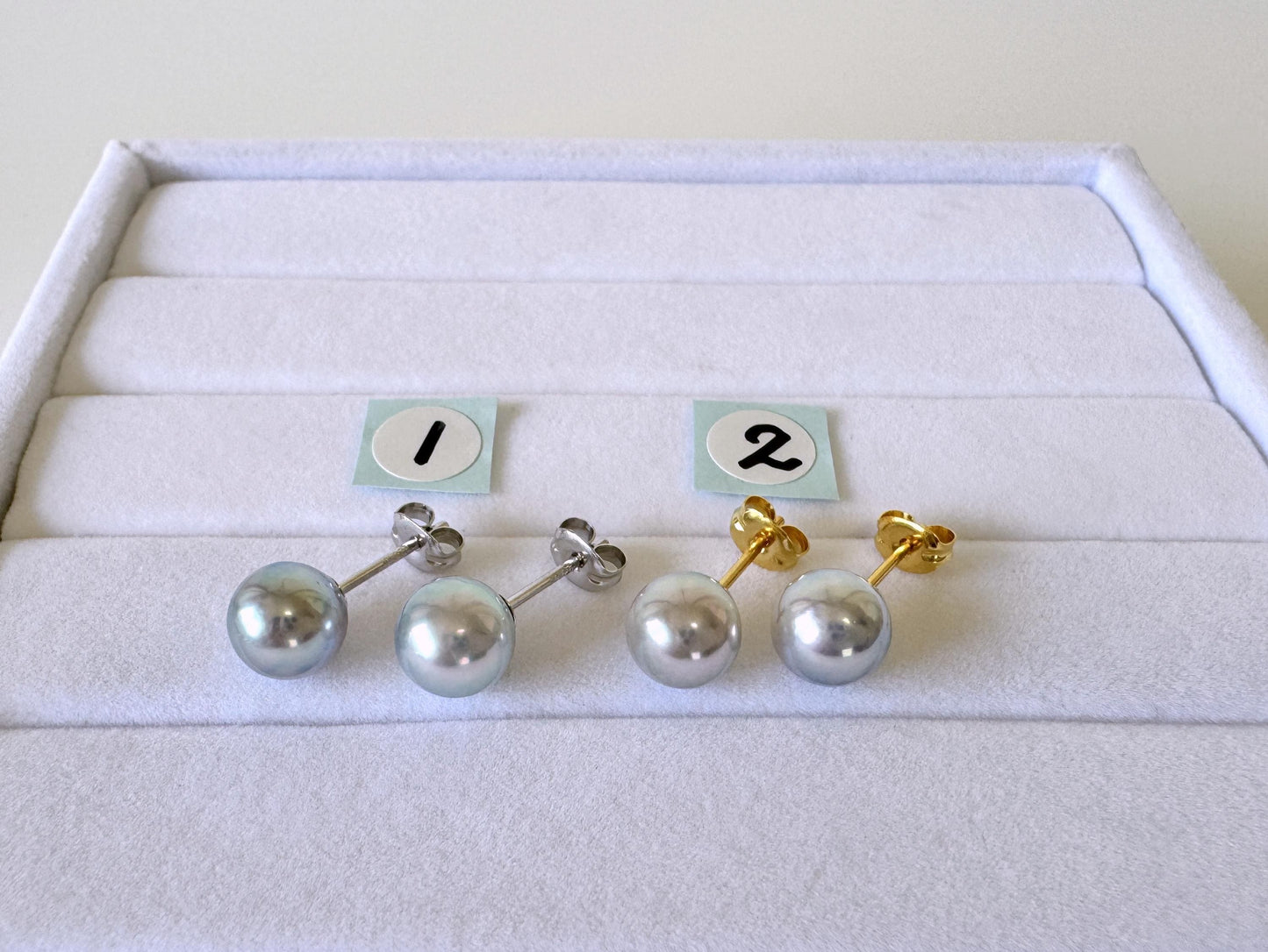 Japanese Akoya Pearl Stud Earrings, Natural Blue/Silver (7mm, Silver925 Posts, Saltwater Cultured)