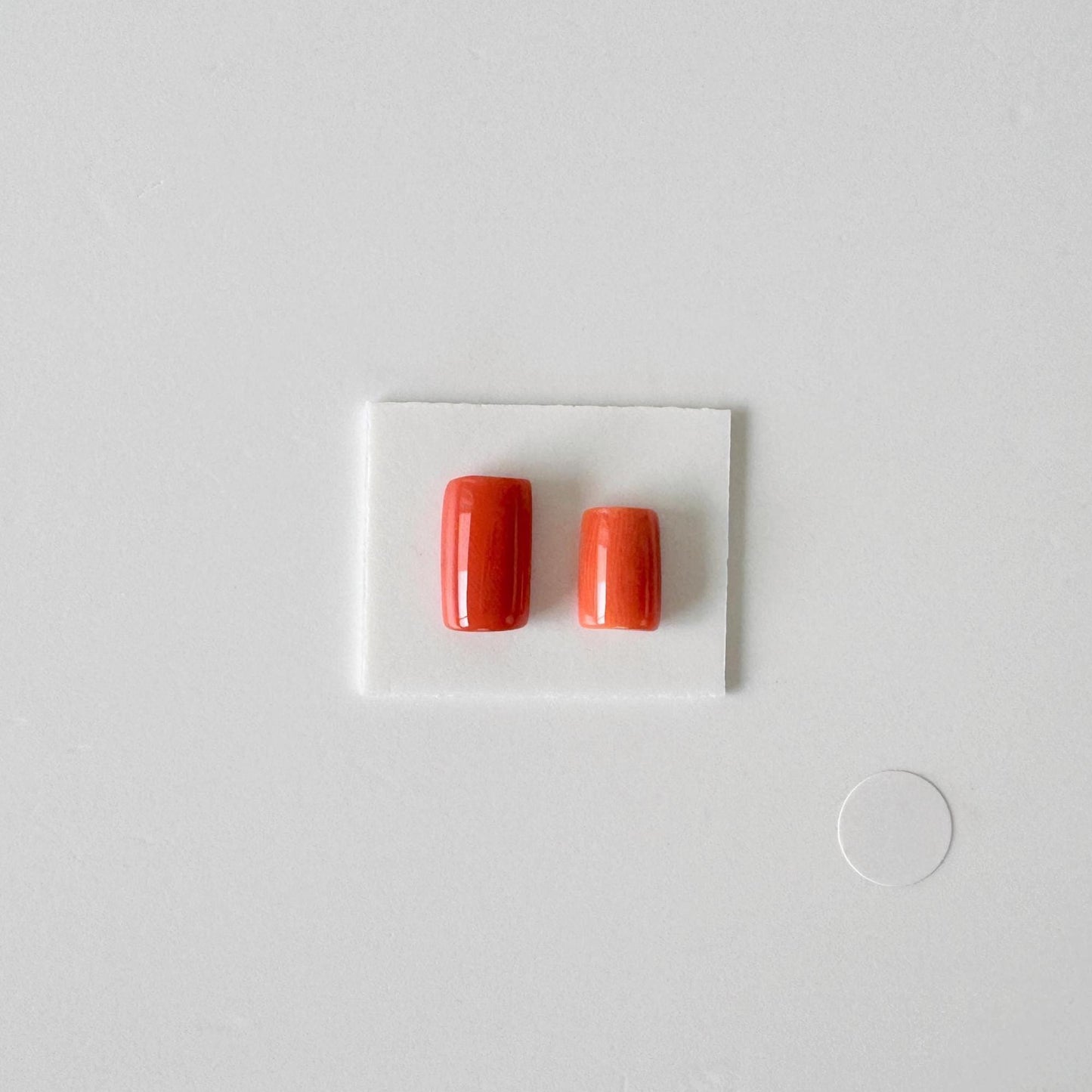 Momo Coral D-Shaped Cabochons | Japanese Orange Gemstone | Half-Drilled 2 Pcs, 10.3X6mm & 8.3X5.6mm