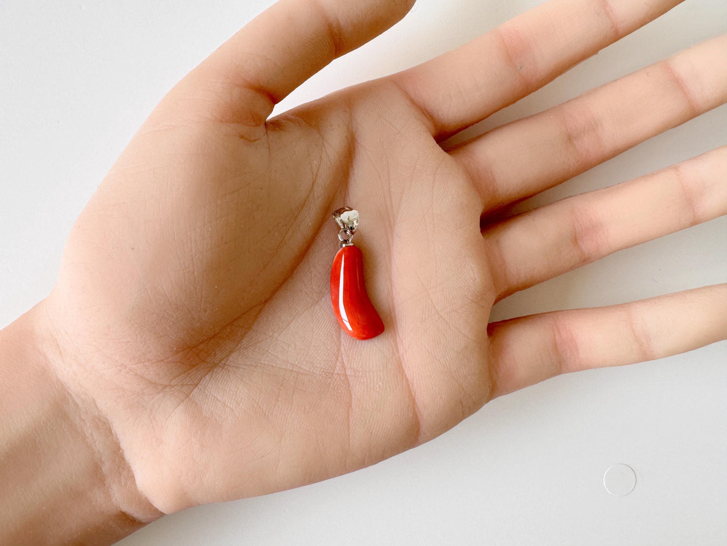 Orange Momo Coral Pendant - Natural Unique Shape Coral Jewelry - Silver Bail (Rhodium-Plated), Genuine Material, 19x7.8mm