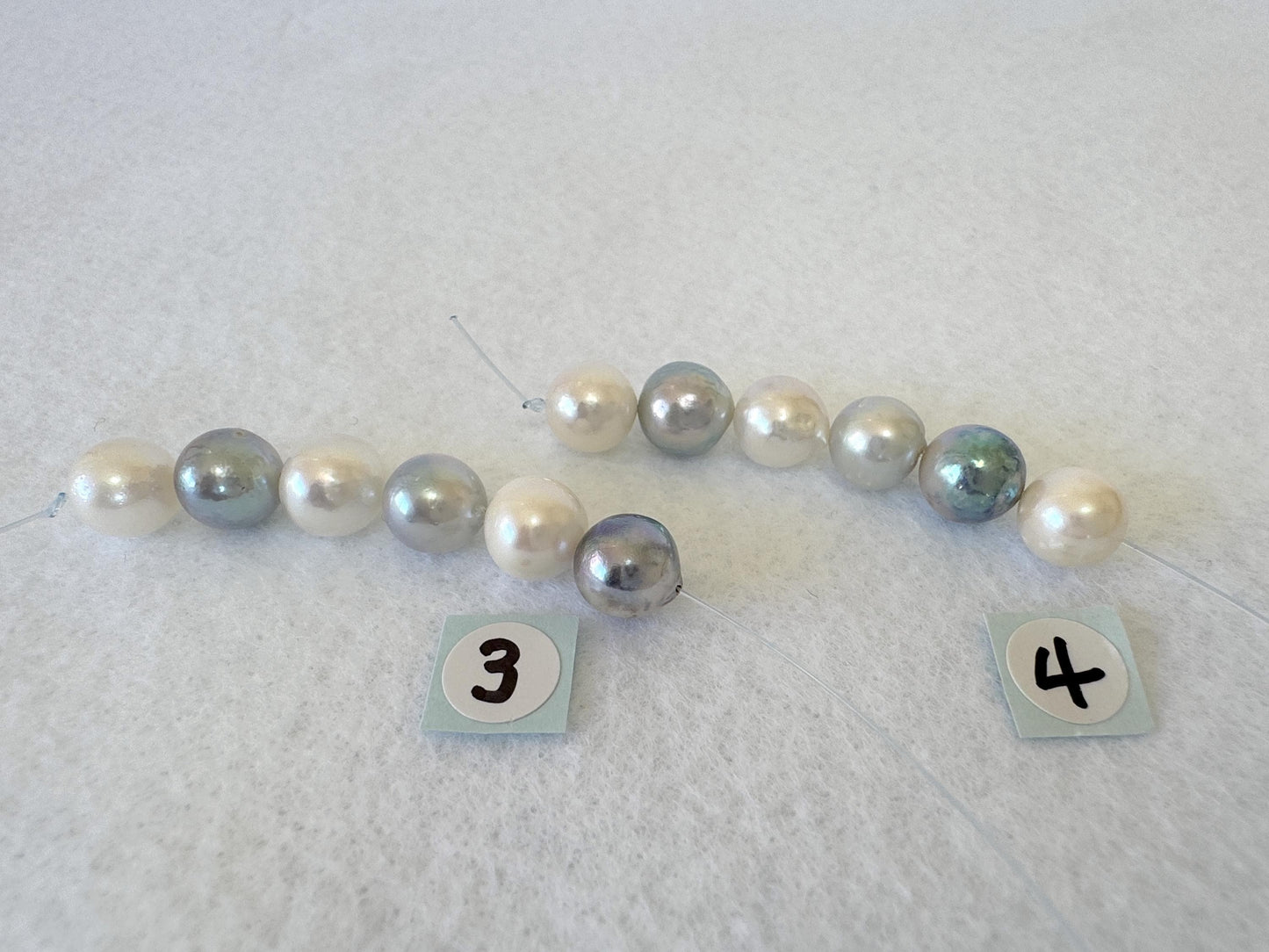 Japanese Natural blue/silver/white color Akoya Pearl Beads, 7-7.9mm, Mini Strand, Short Strand of 6 Pieces, Cultured in Sea Water