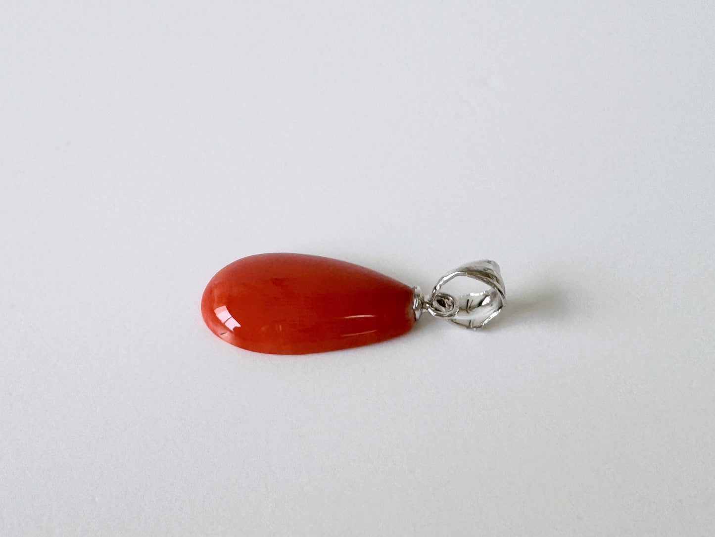 Orange Momo Coral Pendant - Natural Pear Shaped Coral Jewelry - Silver Bail (Rhodium-Plated), Genuine Material, 18x10.4mm