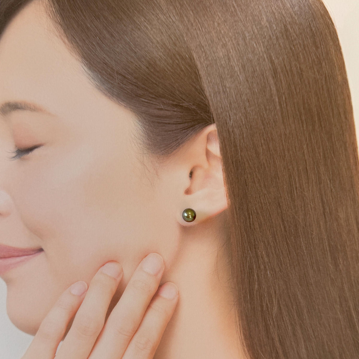 Japanese Peacock Black Akoya Pearl (Color Treated) Stud Earrings (7-7.5mm, Titanium Posts, Saltwater Cultured)