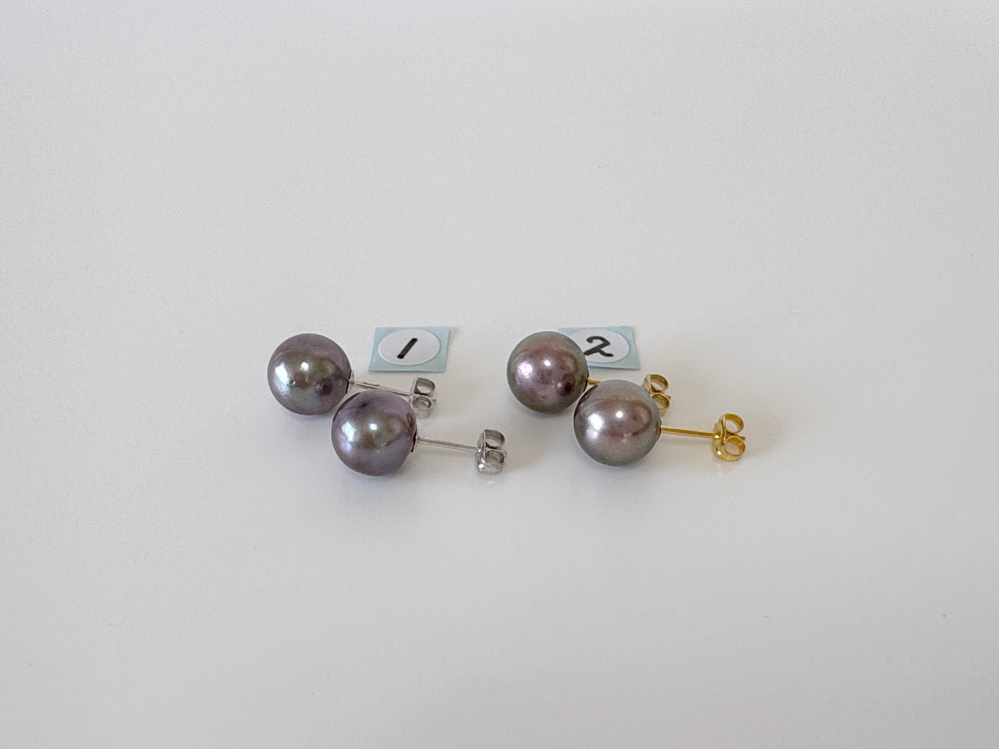 Japanese Black/Peacock Black Akoya Pearl Stud Earrings, 9.5mm, Silver 925 Post/Ear Nuts, Genuine Akoya Pearl, Salt water cultured pearl