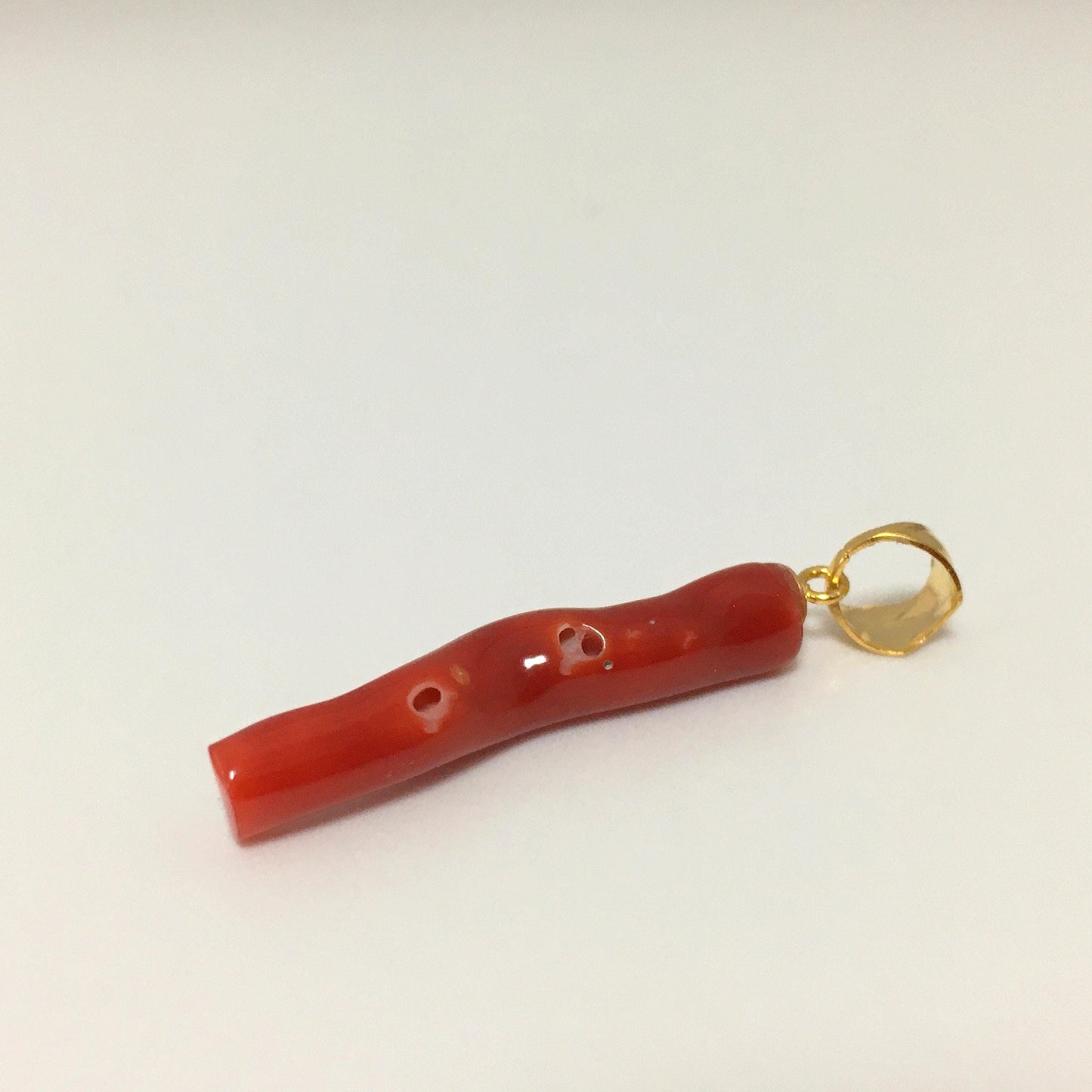 Natural  Red (Aka) Coral Branch Pendant, Oxblood, Natural Color Japanese Coral, Length 27mm, Silver bail (gold plated)