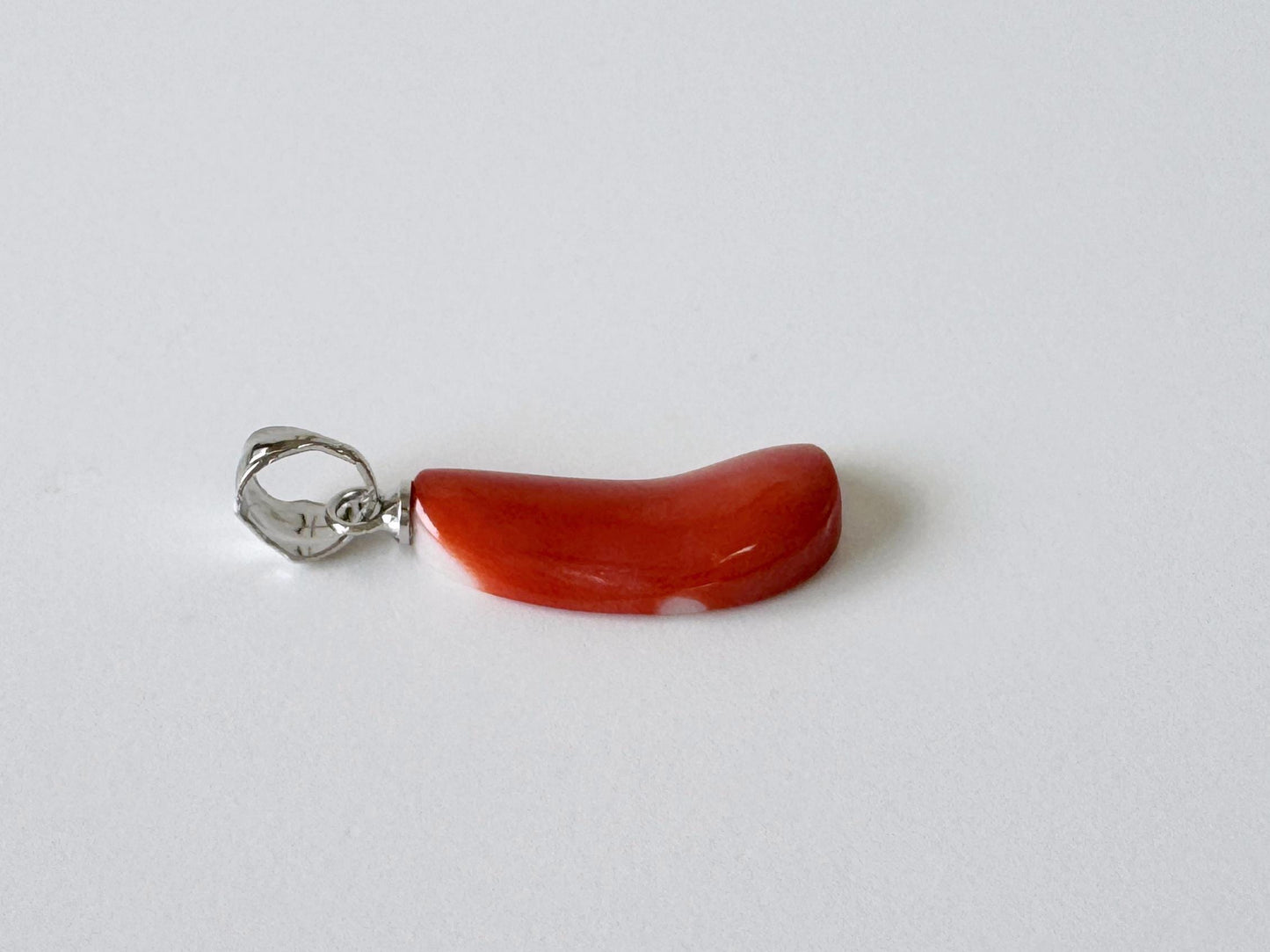 Orange Momo Coral Pendant - Natural Unique Shape Coral Jewelry - Silver Bail (Rhodium-Plated), Genuine Material, 19x7.8mm