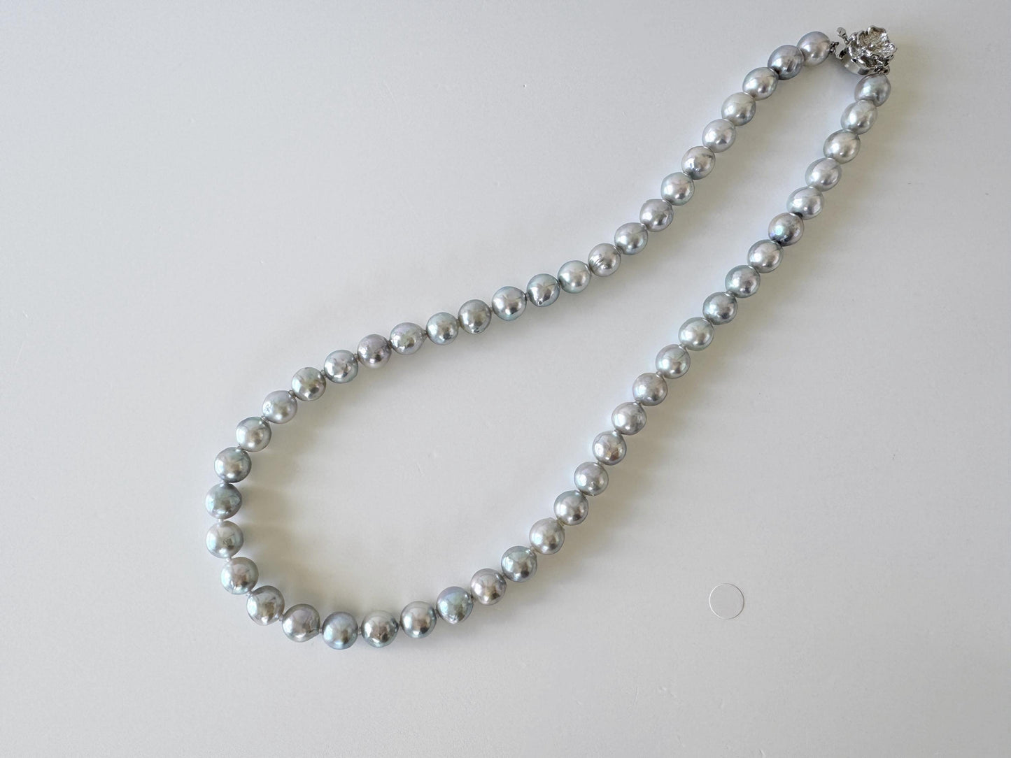 Japanese Akoya Pearl : Natural Blue Silver Color - Cultured Saltwater Pearls, 8-8.5mm Beads, Silver Clasp Necklace