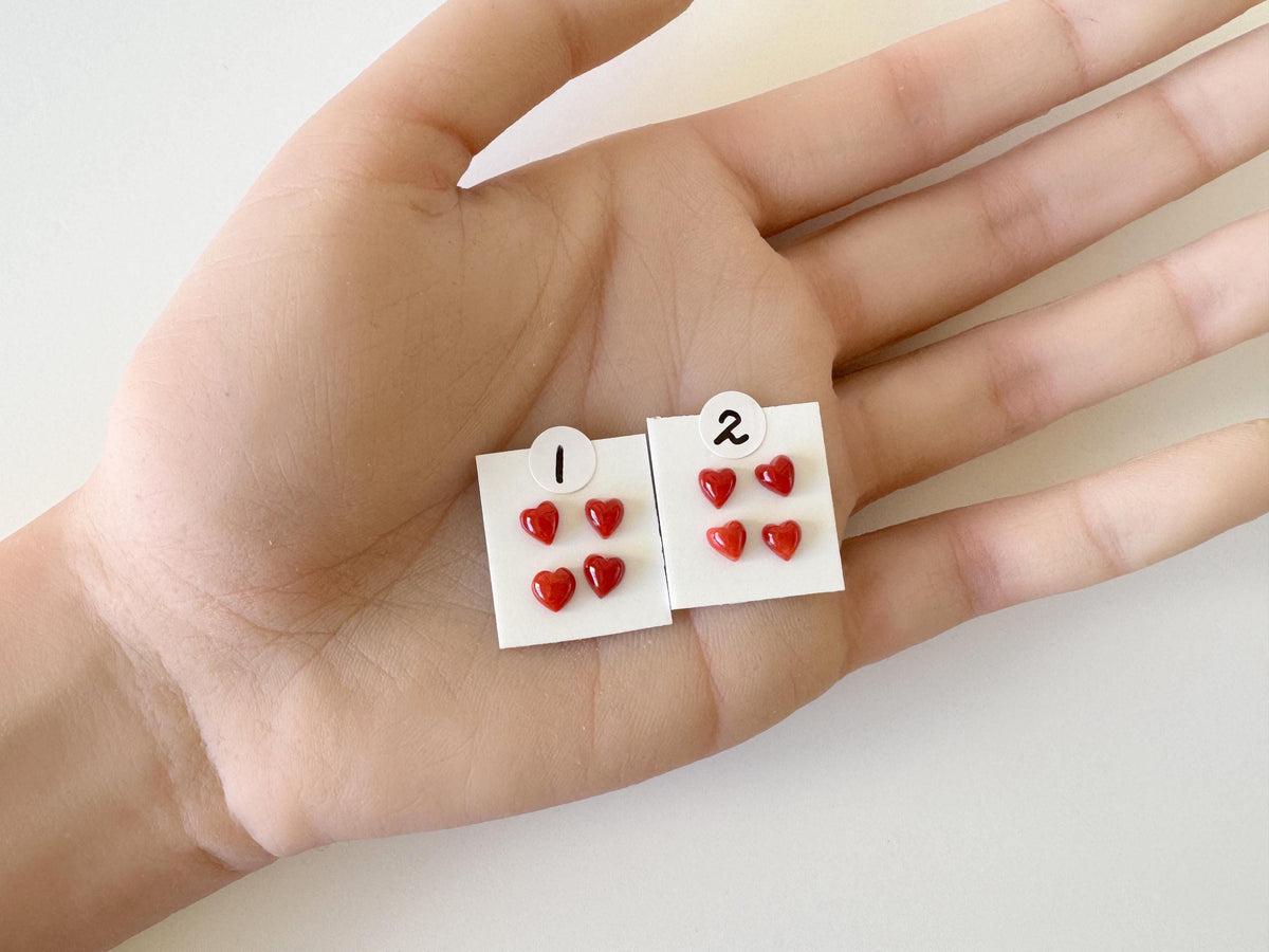 Natural Japanese red(Aka) coral tiny heart shape cabochon with half-drilled hole at back, Natural Color, Price per set of 4 pcs