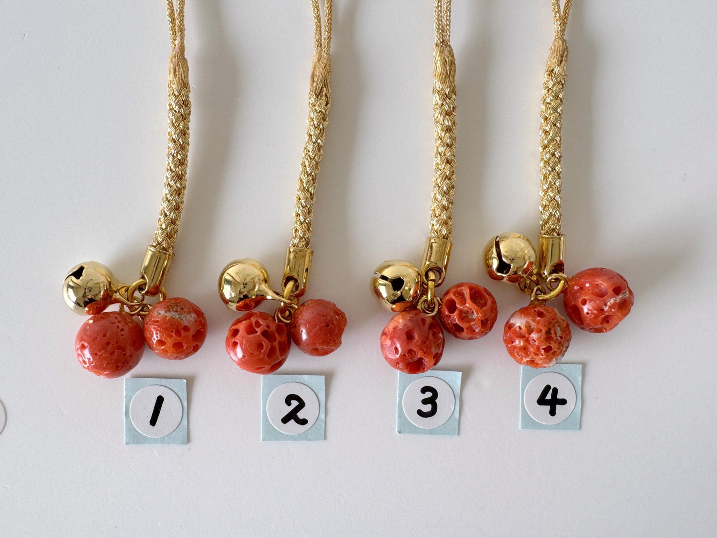 Lucky charm, Natural Aka (red) coral key strap, Netsuke strap, Natural color precious coral