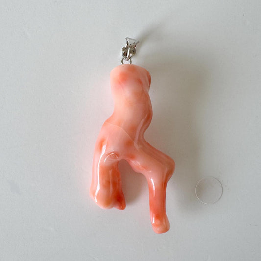 Coral Branch Pendant - Natural Deep Sea Coral Jewelry - Pink Orange Branch, Rhodium-Plated Silver Bail, 45mm Length