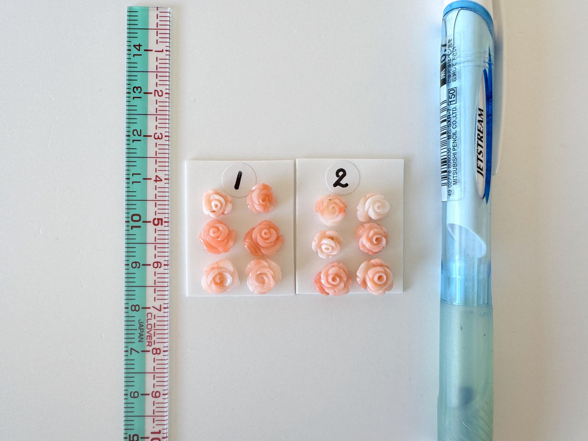 Pink Coral Rose Carvings Handmade Beads, Natural Deep Sea Coral (Value Priced Set, Drilled Holes, 6pcs 7-9mm)