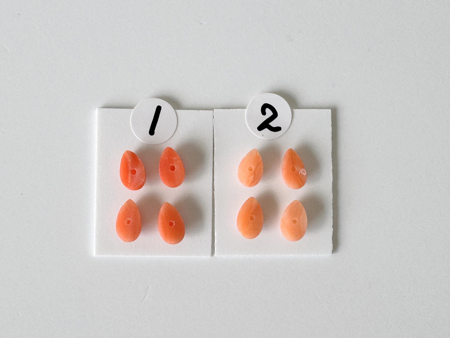 Deep Sea Coral, Pear Shaped Cabochons - Pink Orange | Back Hole | 6.5-7x4mm | 4Pc