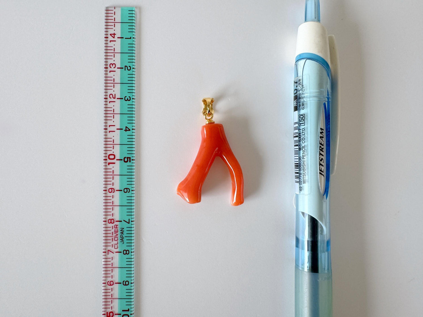 Natural Red (Aka) Coral Branch Pendant, Vermilion Natural Color Japanese Coral, Length 25mm, Silver bail (gold plated)