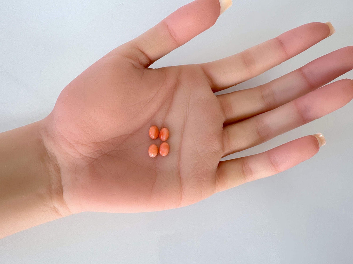 Deep Sea Coral Cabochons Natural Pink Orange Ovals, 7x5mm (Set of 4, Real Coral, Jewelry Supplies)