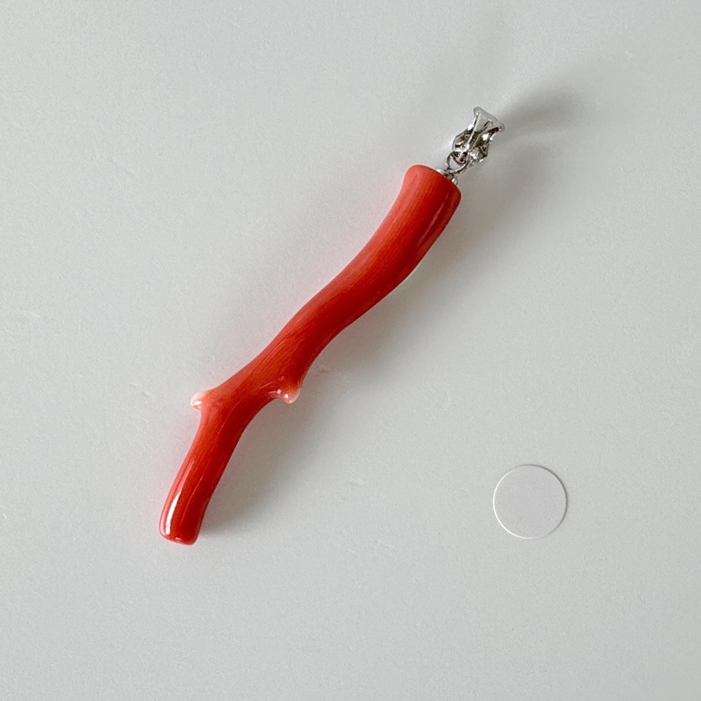 Natural  Momo coral branch pendant, 49mm, Natural Japanese Orange color coral branch pendant, Silver (Rhodium-Plated) bail