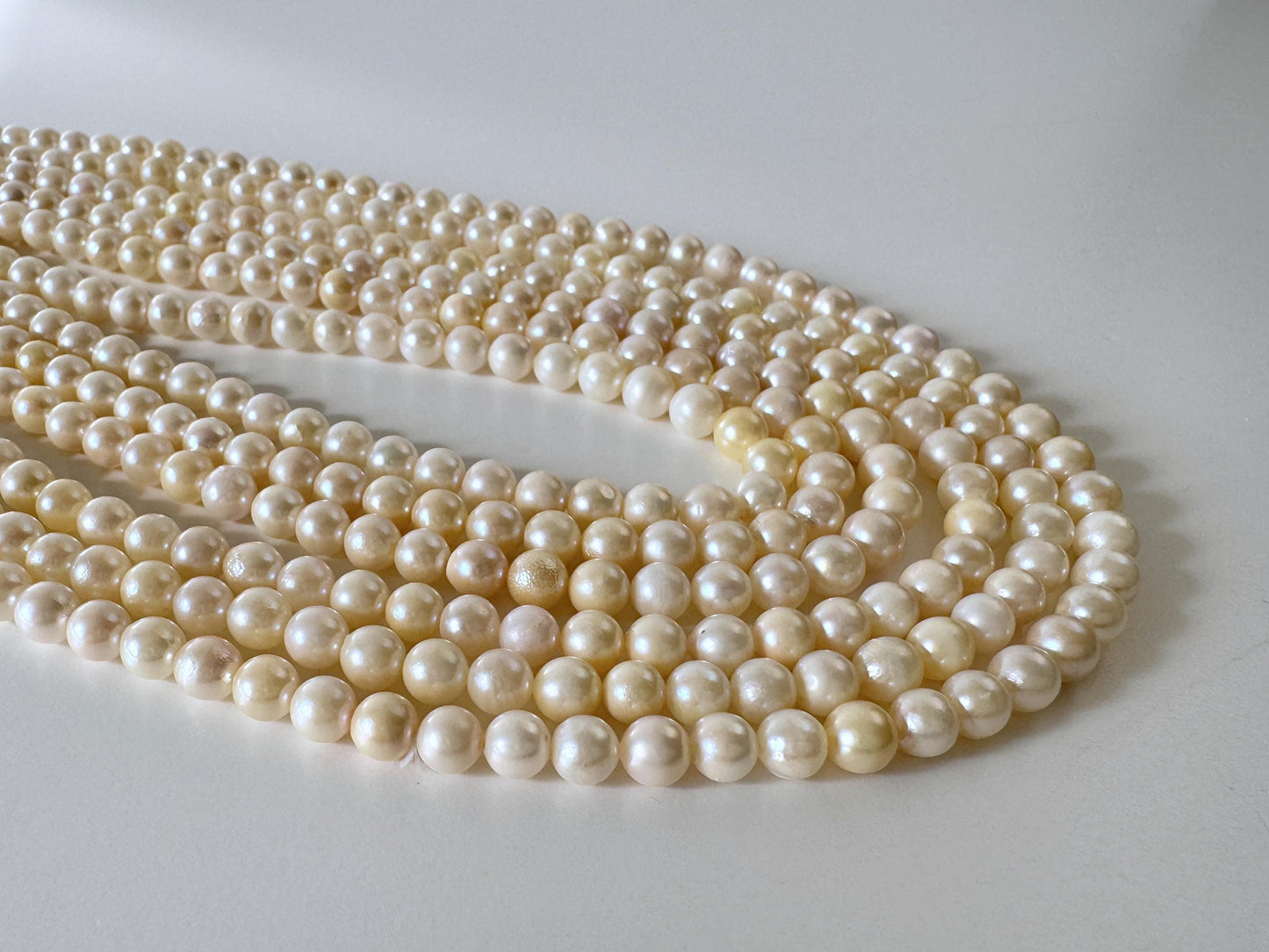 Japanese Akoya Pearl Strand - Cultured Saltwater Beads - 5-5.7mm Off White/Cream, Full 40cm Length, Jewelry Crafts, Value-Priced