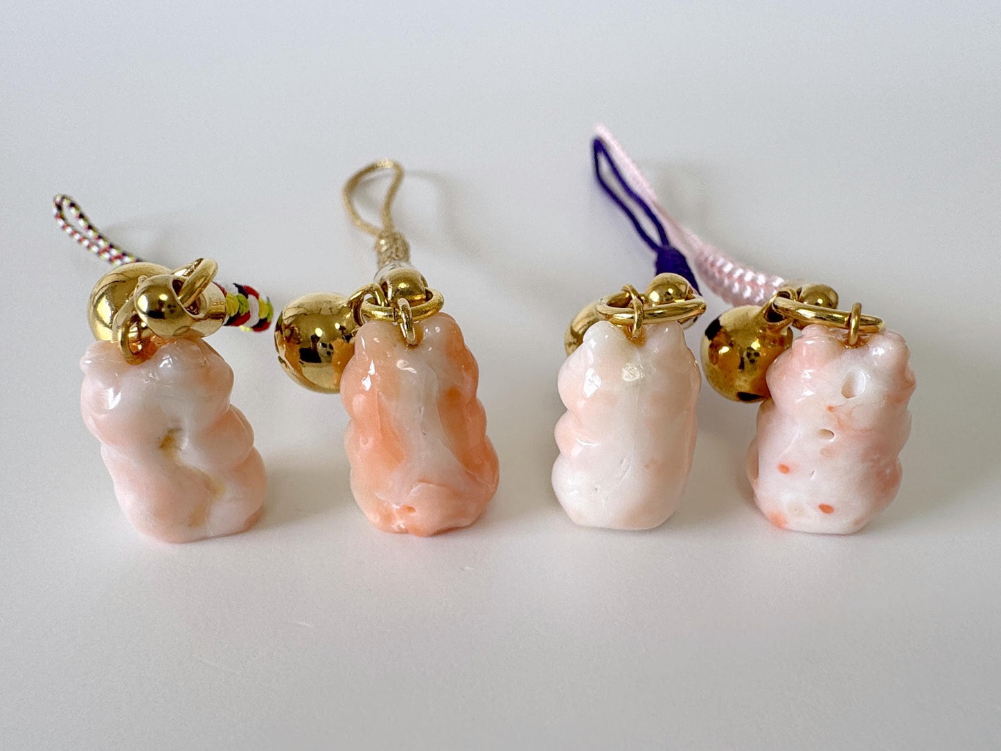 Lucky charm, Natural Deep sea coral Praying Frog key strap, Netsuke strap, Natural color precious coral