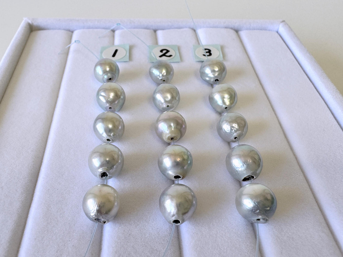 Japanese Akoya Pearl Beads: Natural Blue-Silver Cultured Pearls, Semi-Round Shape (7.5-8mm, Saltwater Mini Strand, 5 Pcs)