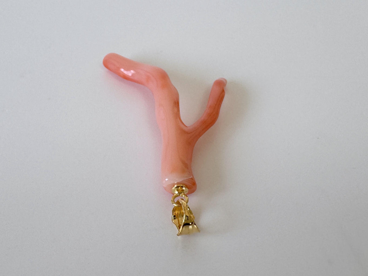 Coral Branch Pendant: Natural Pink Orange Deep Sea Coral, Gold-Plated Silver Bail | 40mm, Unique Jewelry