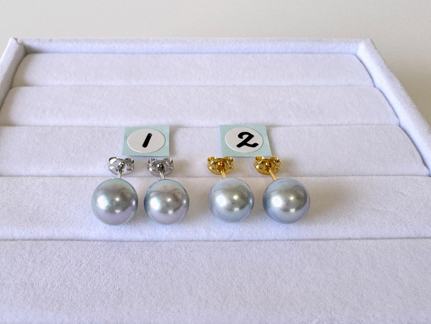 Japanese Akoya Pearl Stud Earrings, Blue Silver Treated (8mm, Silver925 Posts, Saltwater Cultured)