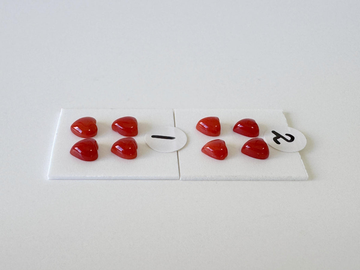 Natural Japanese red(Aka) coral tiny heart shape cabochon with half-drilled hole at back, Natural Color, Price per set of 4 pcs