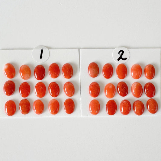 Red Coral Cabochon Set: Japanese Aka Oval 7x5mm - Natural Color, Genuine Coral, Jewelry Supplies for Crafting