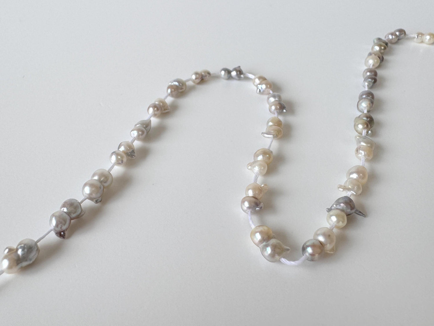 Japanese Akoya Pearl Twin Beads: Natural Blue Silver, 3x6-4x8mm, Cultured Saltwater Pearls | Full Strand 40cm, Genuine Jewelry Supplies