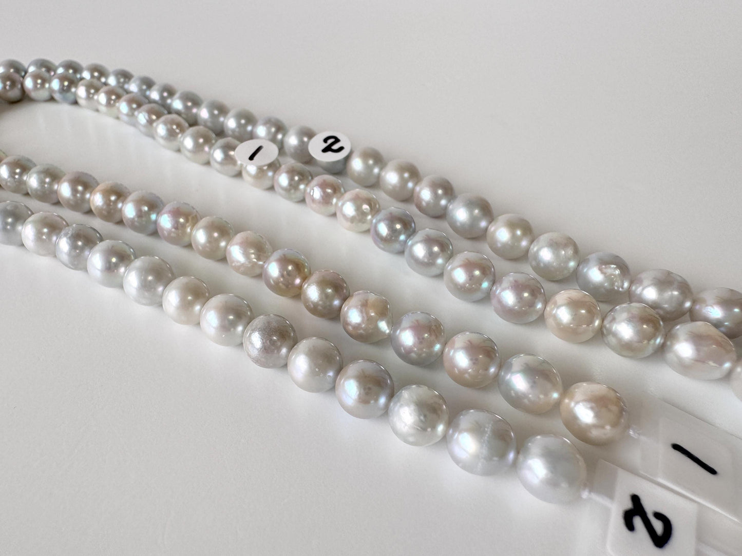 7-7.5mm Japanese Akoya Pearl Beads, Blue/Silver color pearl (Cobalt treated), Genuine Salt water Akoya Pearl, Full Strand, 40cm , 15.7"