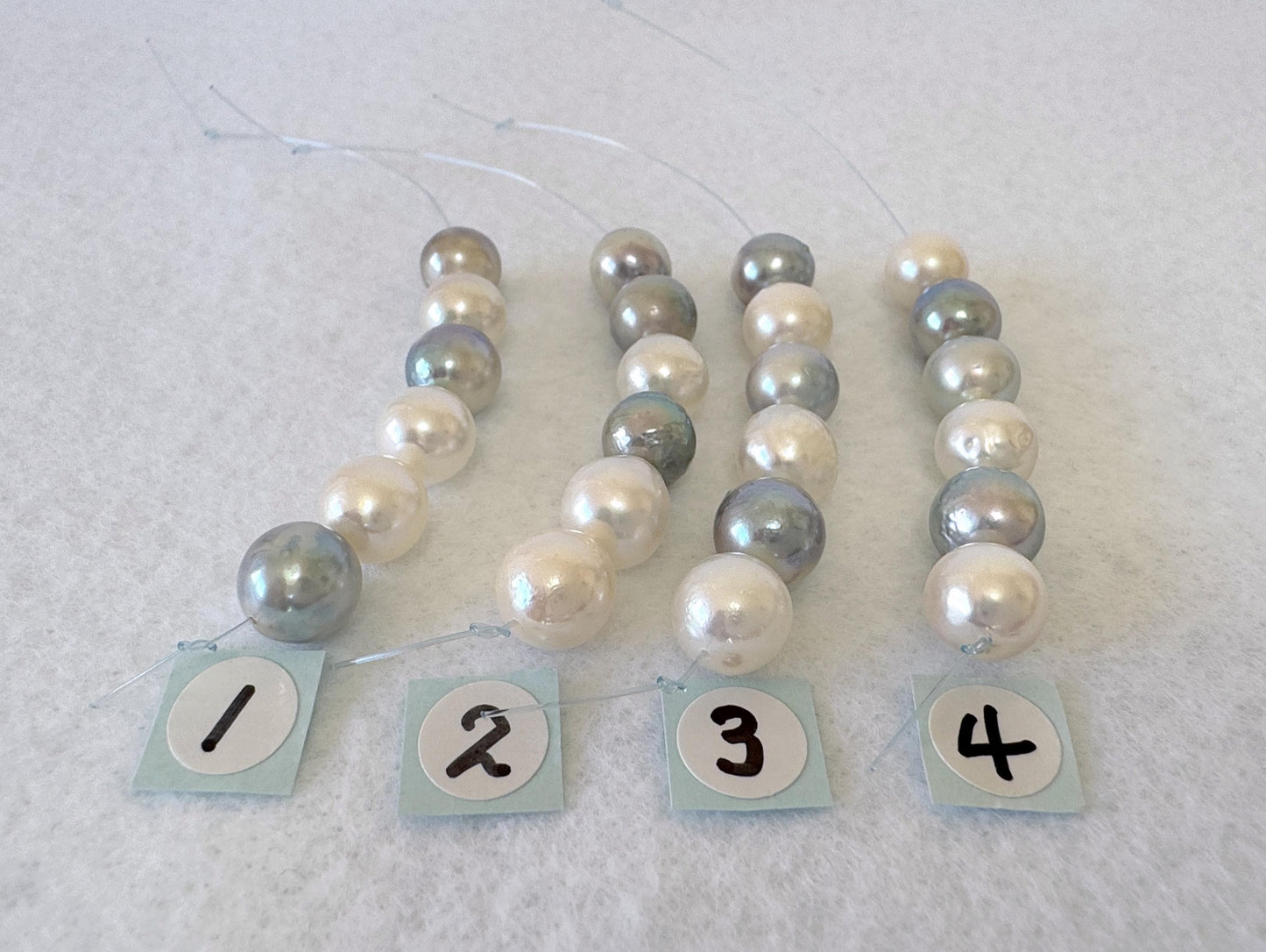 Japanese Natural blue/silver/white color Akoya Pearl Beads, 7-7.9mm, Mini Strand, Short Strand of 6 Pieces, Cultured in Sea Water