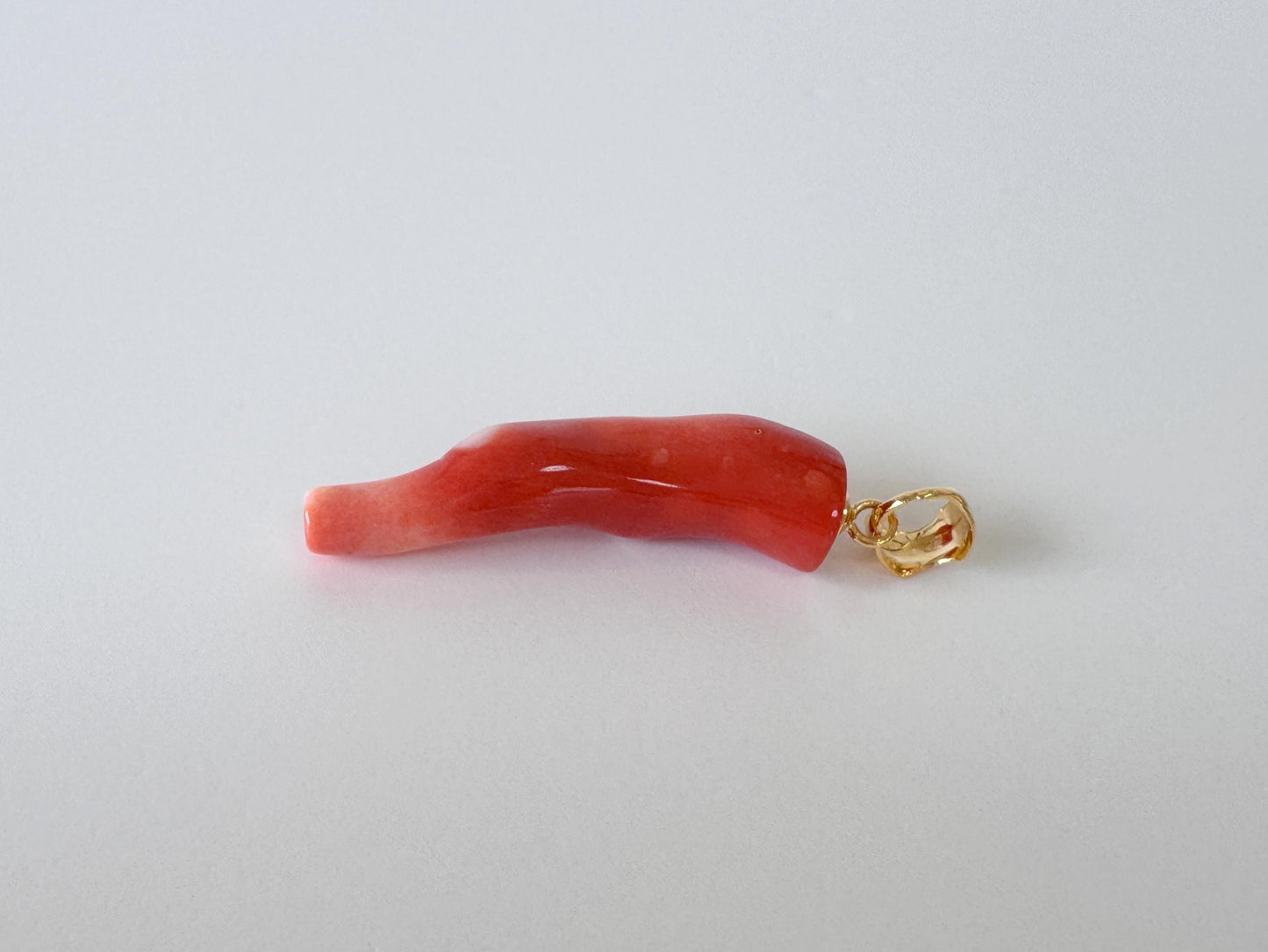 Momo Coral Branch Pendant Natural, Japanese Orange Coral (30mm, Silver Gold-Plated Bail, Genuine Jewelry)
