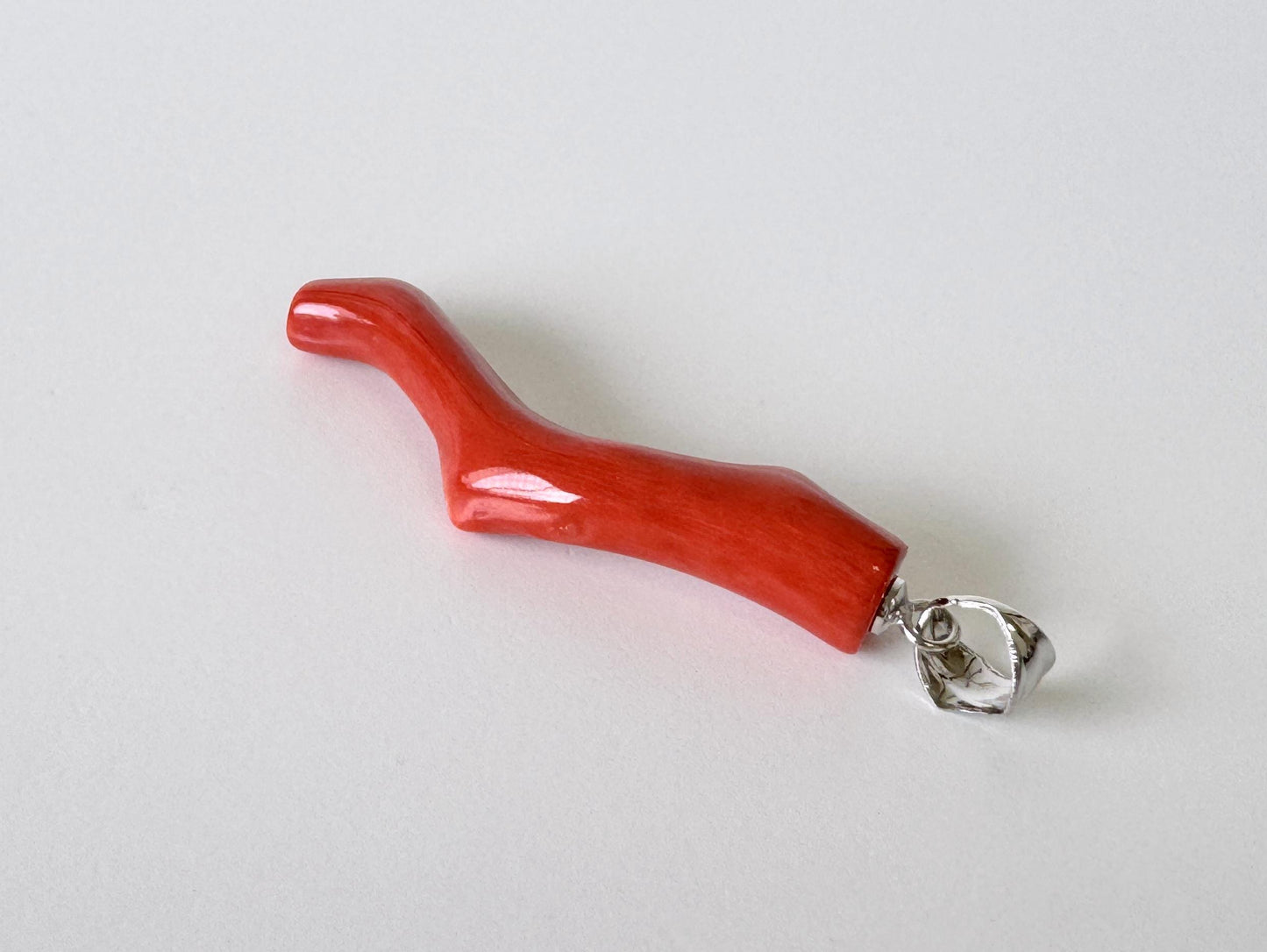 Momo Coral Branch Pendant: Japanese Coral Jewelry, Vermilion Orange (37mm, Rhodium-Plated Silver Bail)