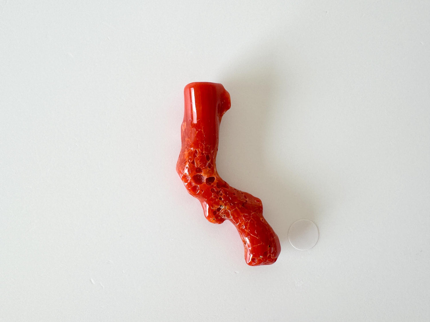 Japanese red(Aka) coral branch, 46mm, Hole on top, Natural red color coral for jewelry making