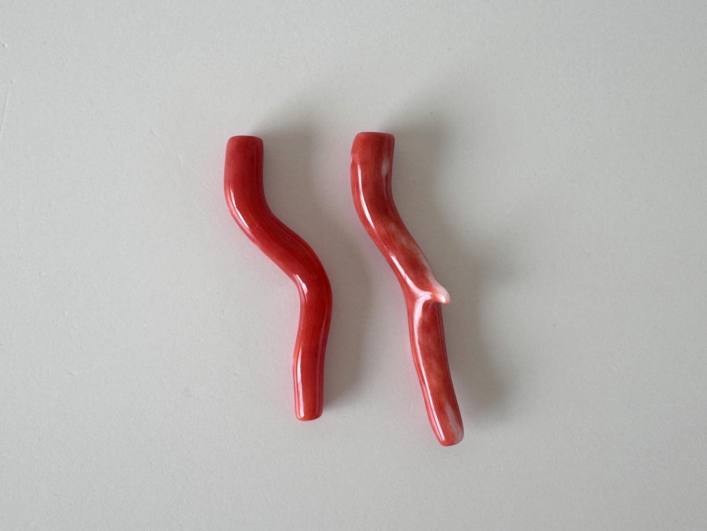 Momo Coral Branches: Natural Japanese Orange Vermilion Set, 37-41mm, Hole On Top | Precious Gemstones, Jewelry Supplies, Set of 2 Pieces