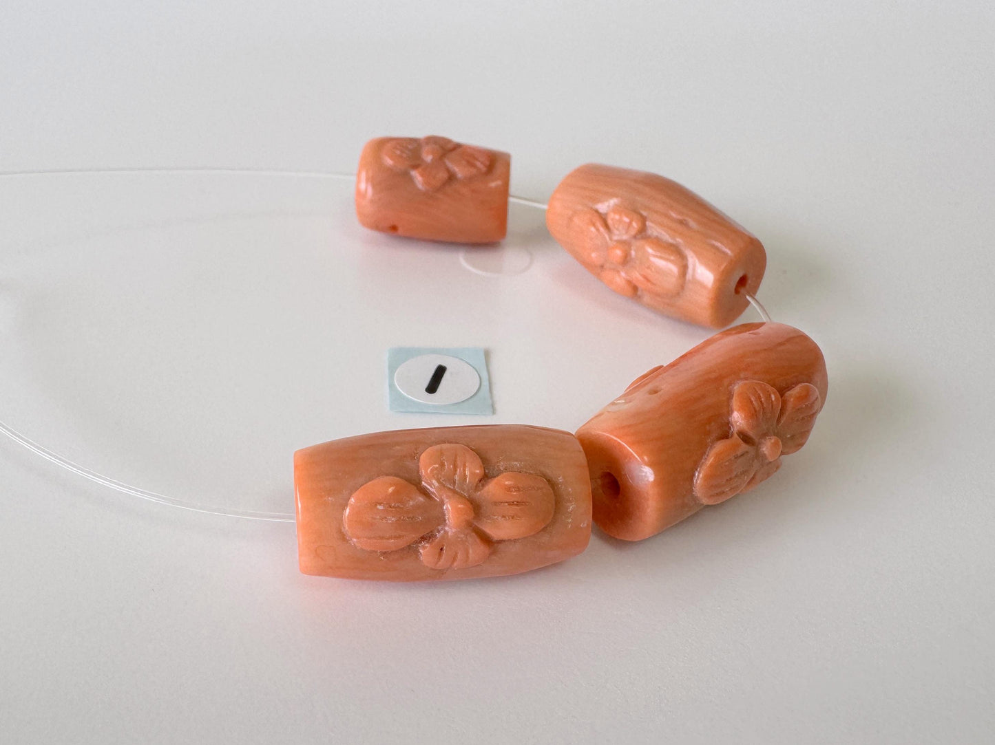 Orange Bamboo Coral Short Strand Beads, Set of 4 pcs., Flower-Carved Cylinder Shaped Beads, Orange Sea Bamboo, price per strand  (dyed)