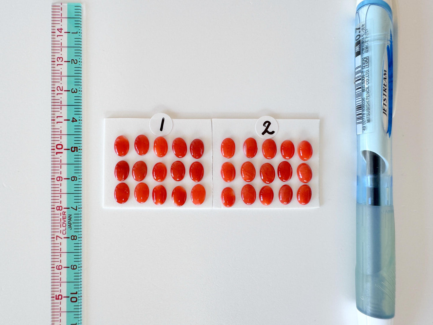 Natural Japanese Aka (Red) Coral Cabochons: 7x5mm Oval, Set of 15