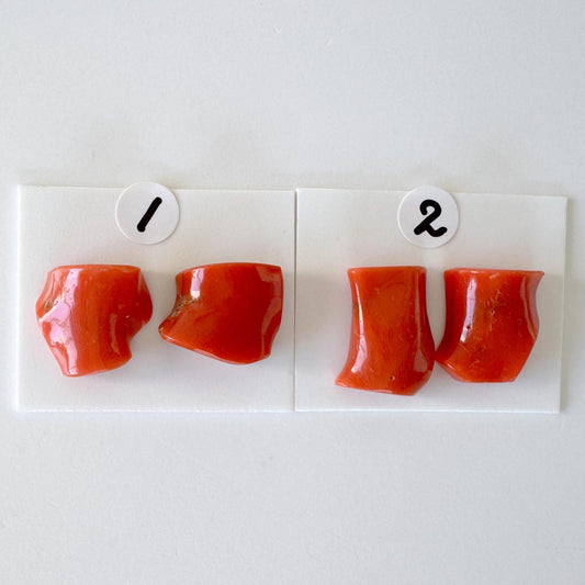 Mediterranean Coral Loose Gemstone: Natural Red-Orange Tones - Untreated, Top-hole, Jewelry Making Supplies, Per Pair