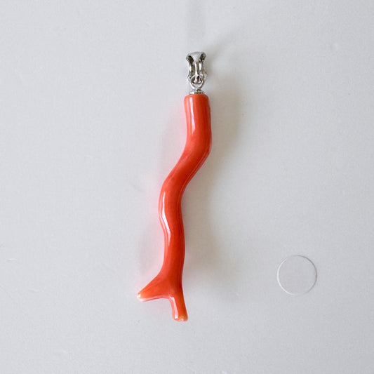 Momo Coral Branch Pendant: Natural Japanese Orange Coral, Sea Inspired Design (44mm, Silver Rhodium Bail)
