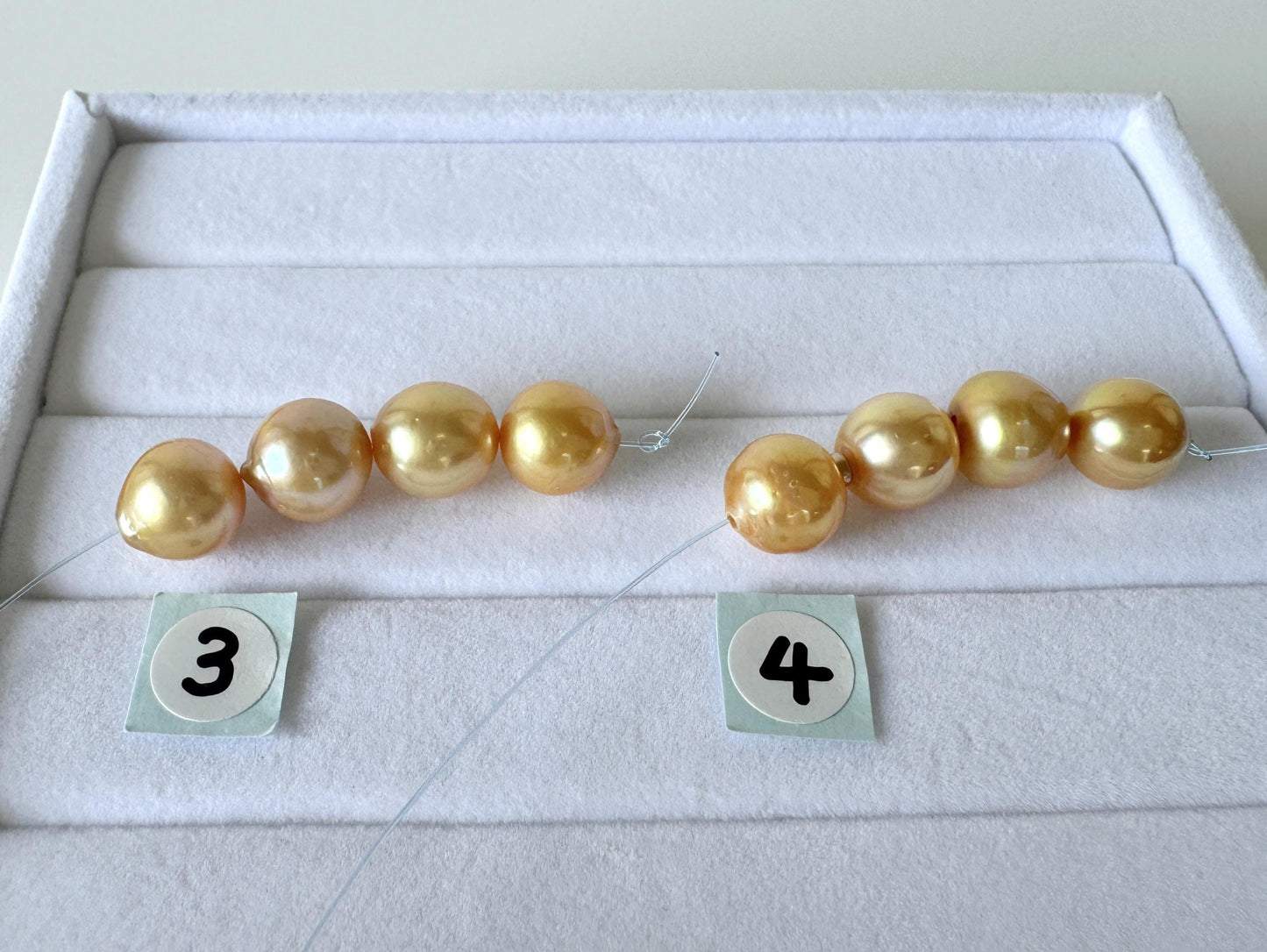 Japanese Akoya Golden Pearl Beads: Cultured Saltwater Jewelry Supplies (7.3-8.4mm, Color Treated, Mini Strand of 4 Pieces)
