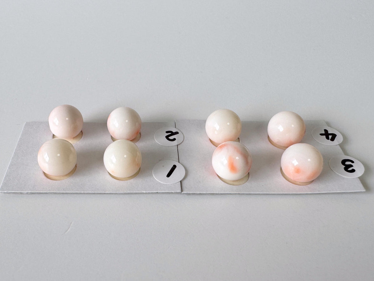Deep Sea Coral Natural Round Beads, Half Drilled Pair, White Pink (9-9.5mm Diameter, Organic Gemstone)