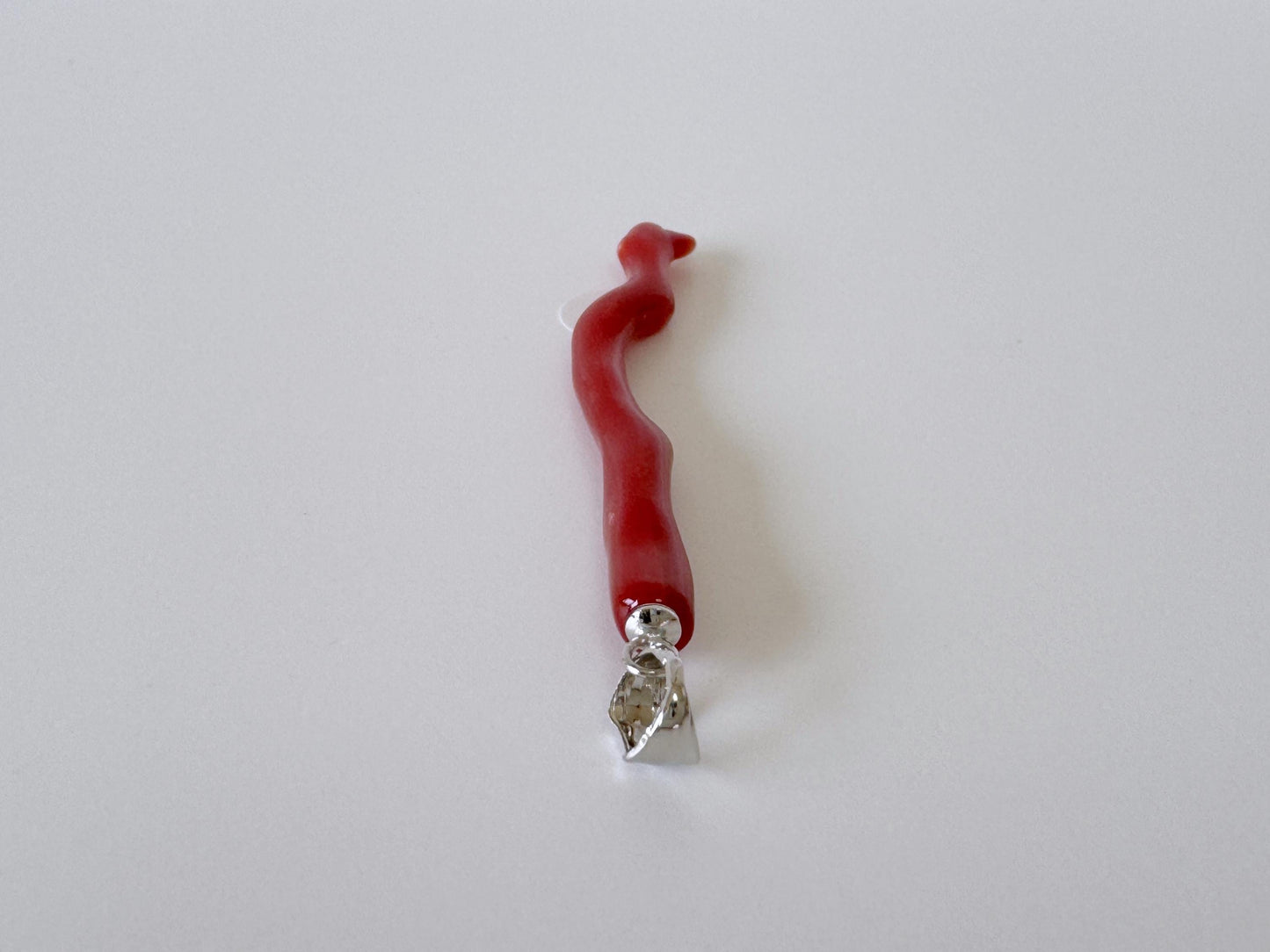 Natural Red (Aka) Coral Branch Pendant, Oxblood, Natural Color Japanese Coral, Length 50mm, Silver bail (rhodium plated)